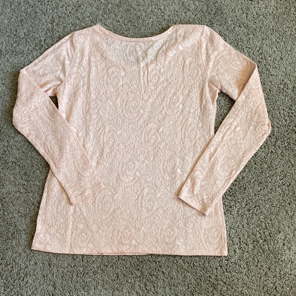 Loft Peach Lace Long Sleeve Top Small - Picture 3 of 4